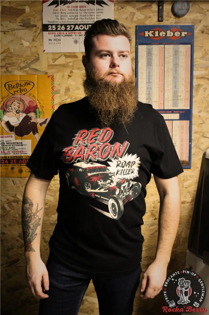 🏁T-shirt Kustom Noir Red Baron RoadKiller - King Kerosin King Kerosin