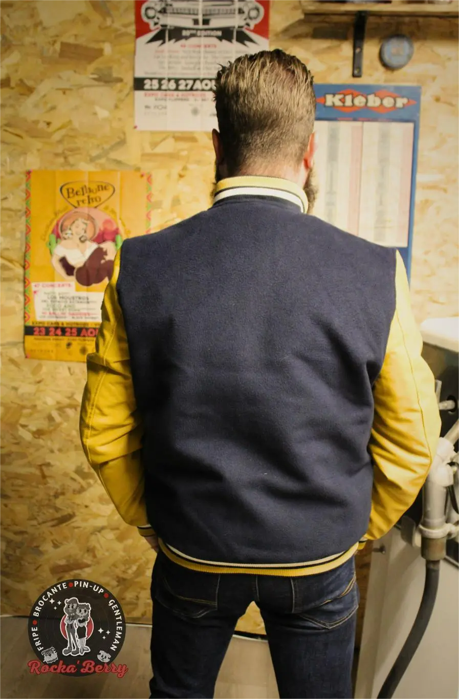 🏈Veste Varsity Von Dutch Bleu Marine & Moutarde – Blouson Universitaire Vintage Rockabilly Von Dutch