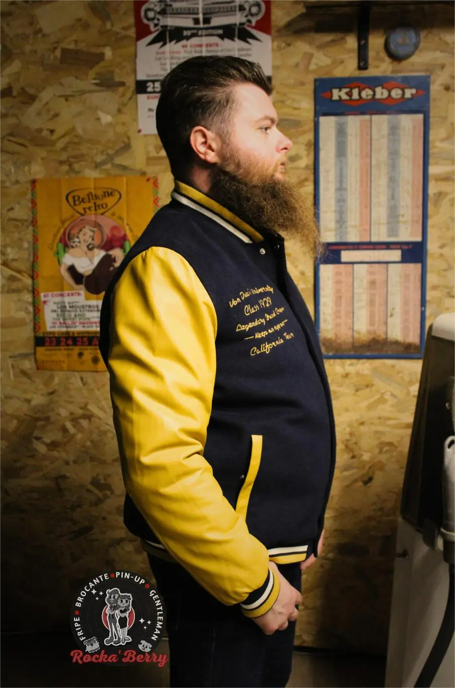 🏈Veste Varsity Von Dutch Bleu Marine & Moutarde – Blouson Universitaire Vintage Rockabilly Von Dutch